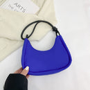 Fashion Ladies Half Moon Crescent Handbag Solid Color Nylon Underarm Purse Bag