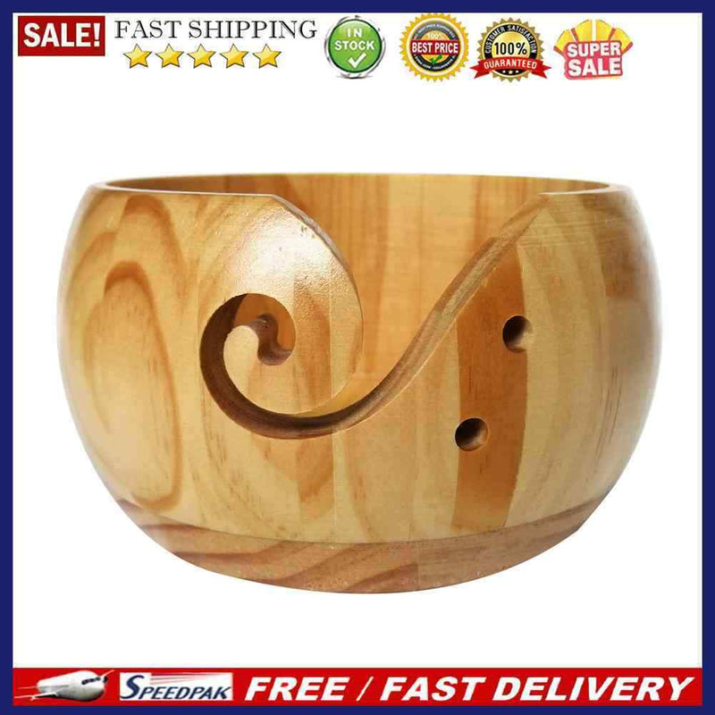 Round Wooden Yarn Bowl Wool Storage Knitted Crocheted Holder Bowls Sewing S