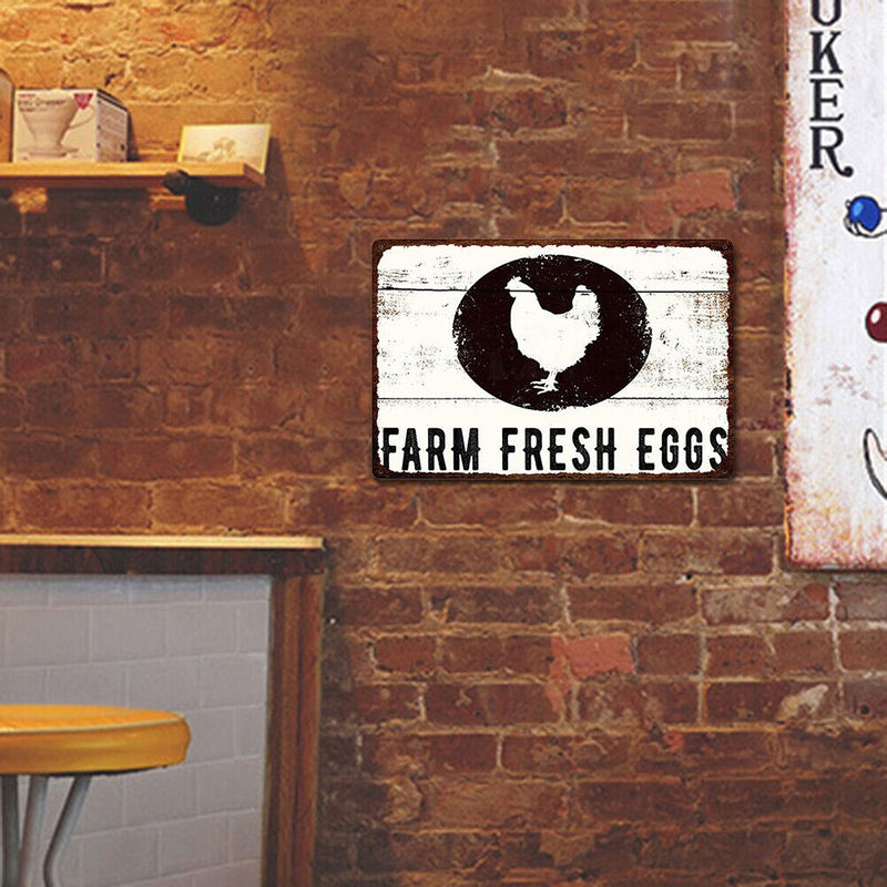 Farm Fresh Eggs Cat Metal Retro Tin Sign Poster Wall Art Home Decor Accessories
