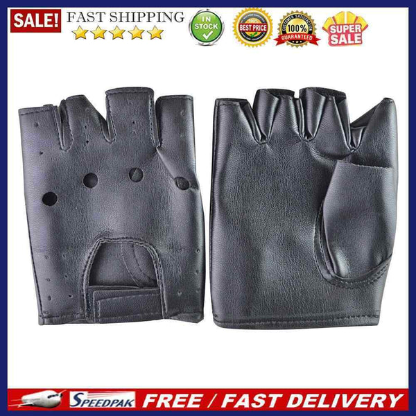 Adults Fashion Anti-Skid Half-Finger Hollow Leather Gloves Hip-Hop Rivet Glov