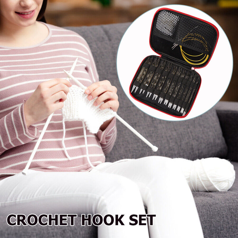 11 Pair Crochet Hook Circular Knitting Needles Set with Case DIY Art Crft Newly