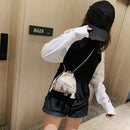 Woolen Shoulder Bag Ethnic Woven Bucket Tassel Crossbody Handbag (White)