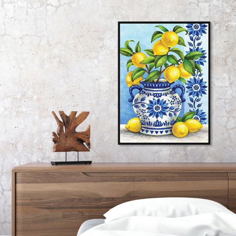 Frameless Oil Paint By Numbers DIY Lemon Picture Craft Kit for Home Living Ro