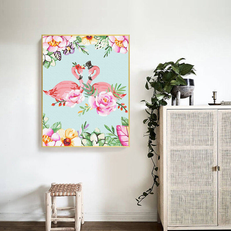 Oil Paint By Numbers Flamingo Lovers Frameless Picture Craft Kit for Home Room