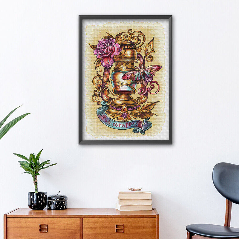 Full Cross Stitch 14CT Counted Flower Lantern Embroidery DIY Needlework Kit