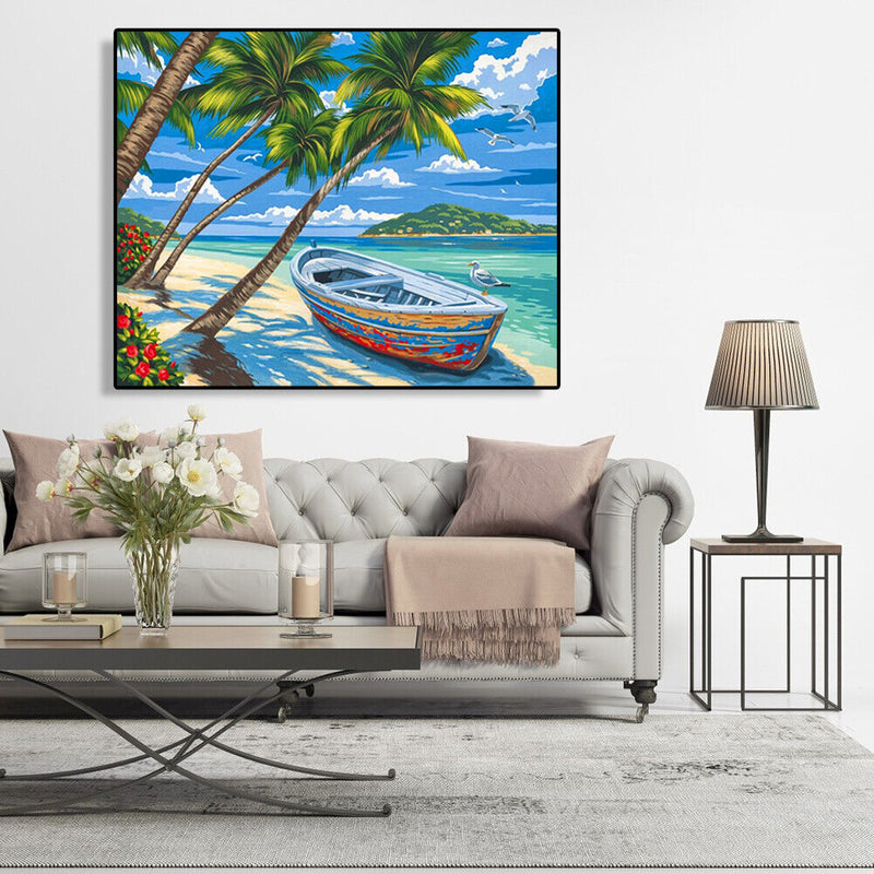 Painting By Numbers Kit DIY Sea Boat Canvas Oil Picture Home Wall Artworks