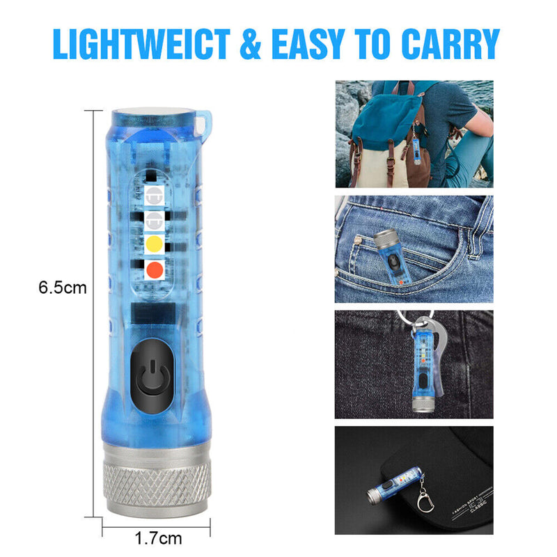 Mini Keychain Torch w/ Buckle USB Rechargeable Emergency Flashlight (Blue) Newly
