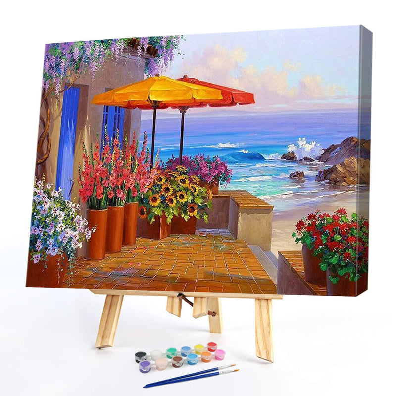 Beach Yard Oil Paint By Numbers Kits Canvas Picture for Adults Children No Frame