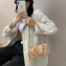 Fashion Pleated Handbags PU Chain Underarm Bags Women Shoulder Tote (Khaki)