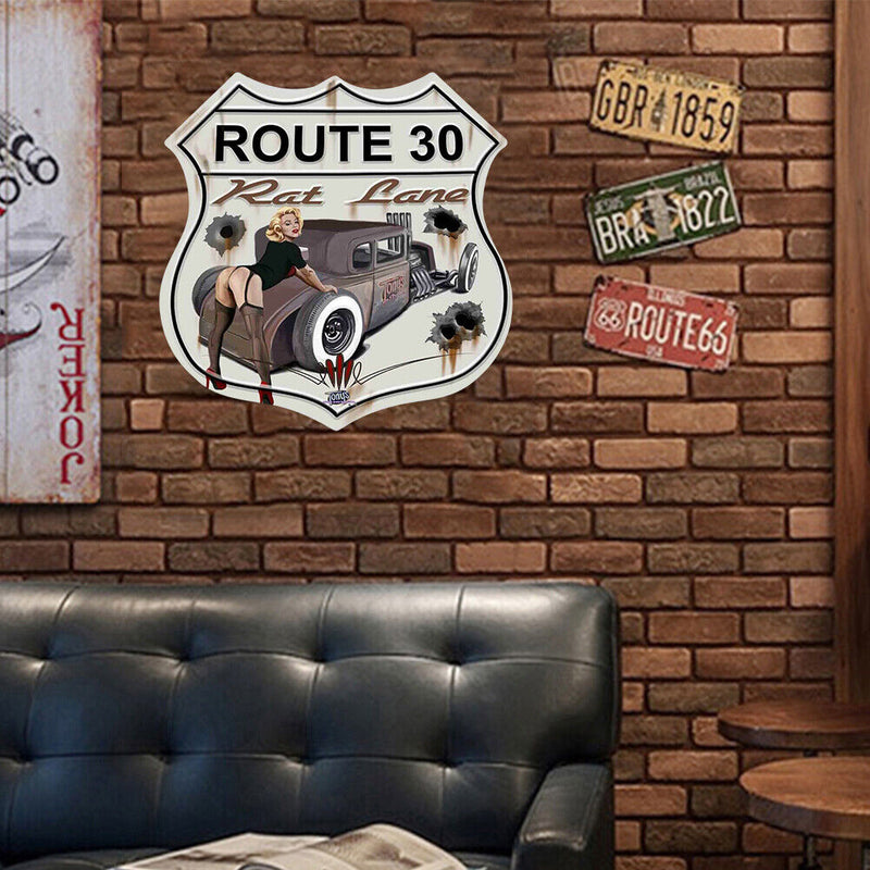 Route 30 Retro Metal Plate Tin Sign Shield Shape Plate for Bar Pub Club Cafe