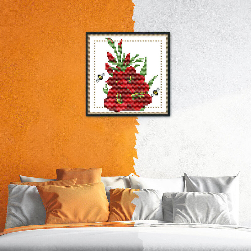 12 Months Flower Cross Stitch Printed Canvas DIY Needlework (August H430)