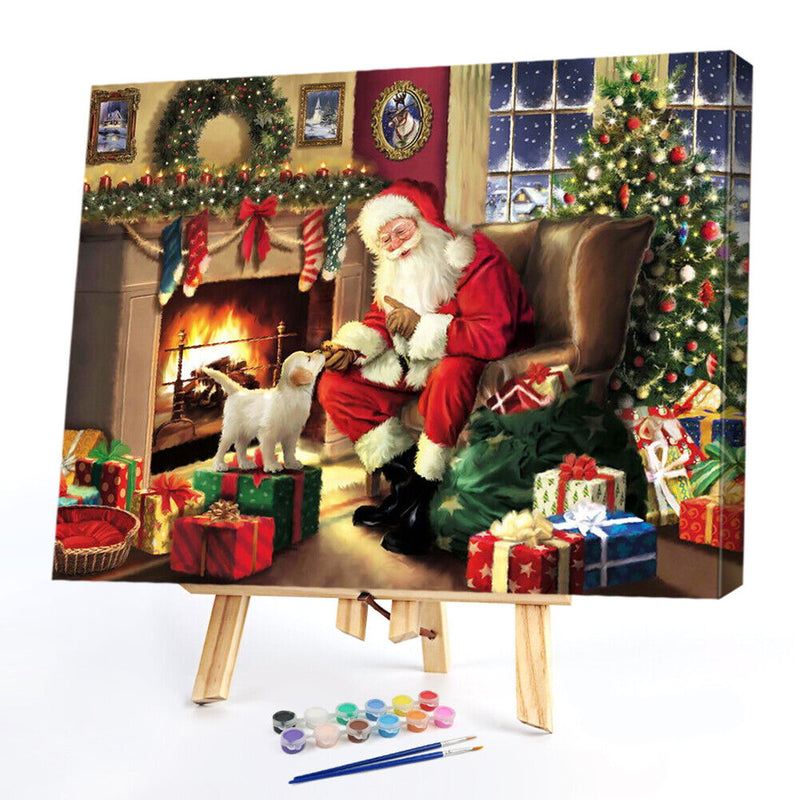 Santa Claus and Puppy Paint By Numbers Kit DIY Frameless Picture On Canvas
