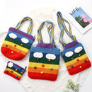 Gift Knitted Large Capacity Rainbow Handbag Tote Messenger Bag Shoulder Bags