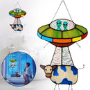 Alien and Cow Stained Glass Suncatcher Window Panel Home Hanging Pendants~