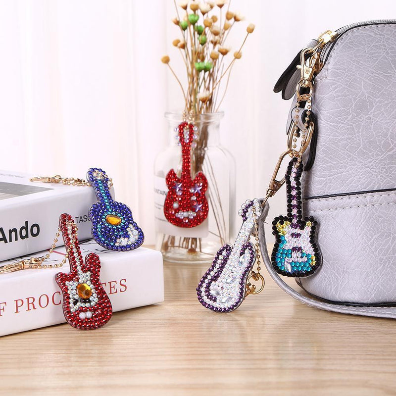 5pcs DIY Violin Full Drill Special Shaped Diamond Painting Keychains Gifts Newly