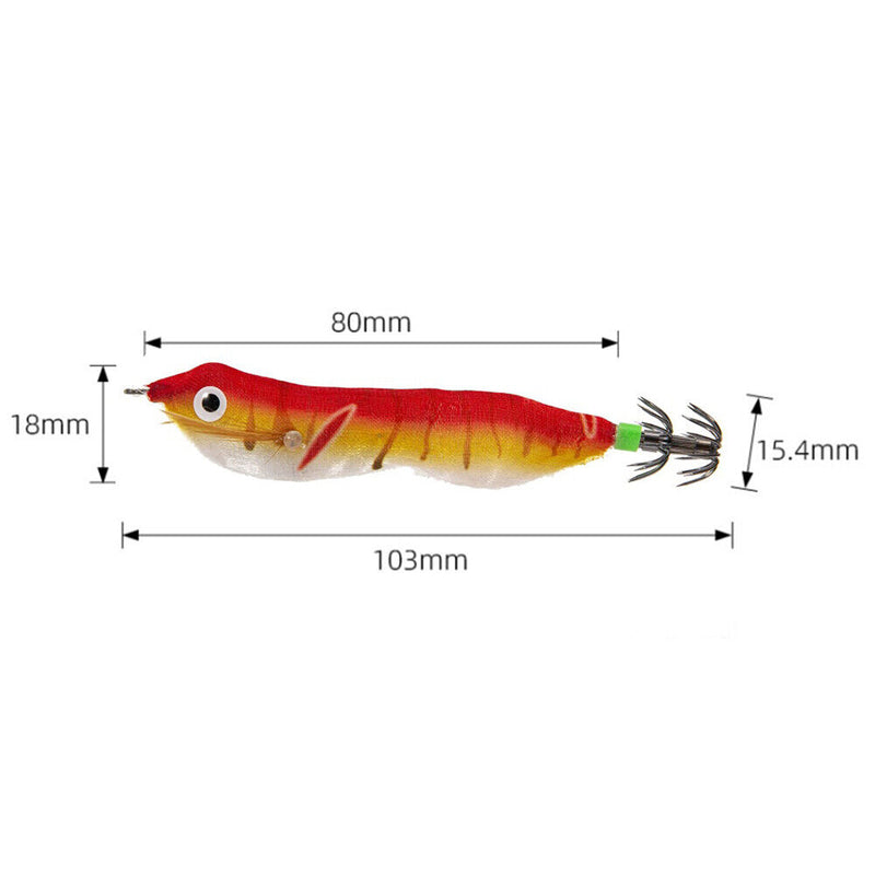 103mm LED Luminous Wood Shrimp Bait Squid Jigs Hook Fishing Lures (Red)