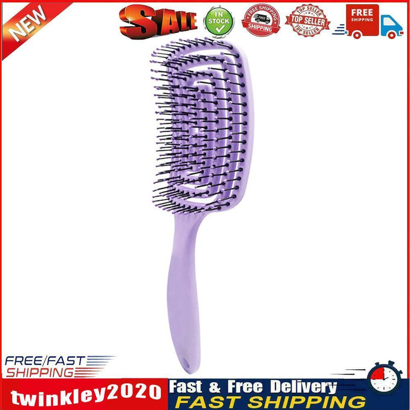 Hollow Mosquito Coil Large Curved Hair Comb Scalp Massage Brush (Purple) Newly