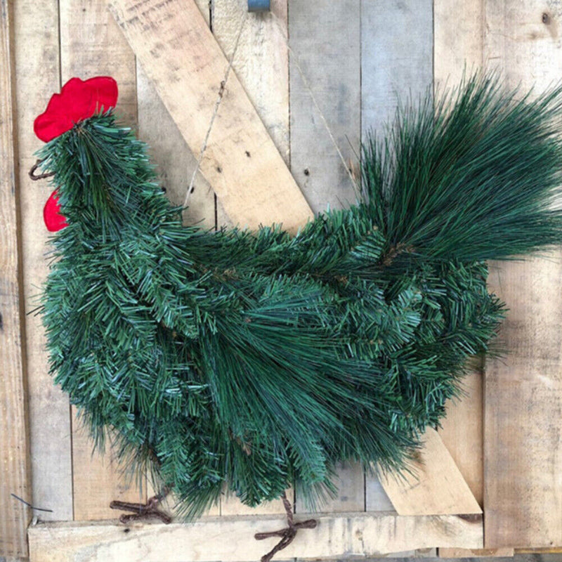 Christmas Rooster Chicken Wreath Green Rooster Wreath for Front Door Wreath DIY