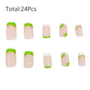 Nails Nails Tips False Nails French Green Side Short Nail with Green Flower