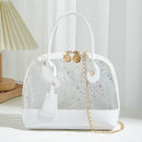 Clear Tote Crossbody Bag PVC Women Printed Star Shell Chain Shoulder Handbags