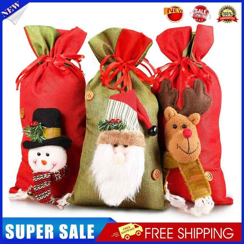 Christmas Bell Candy Gift Drawstring Pocket Children Santa Deer Snowman Bags