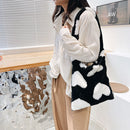 Fashion Women Love Print Plush Messenger Bag Autumn Winter Handbags (Black)