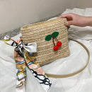 Knitting Crossbody Messenger Bags Women Straw Cherry Decor Shoulder Handbags