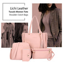4pcs/Set Lichi Leather Tassels Women Tote Shoulder Clutch Card Bags (Pink)