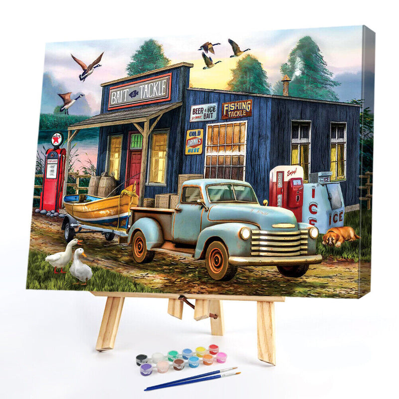 DIY Paint By Number Kit Houses Cars by The Lake No Frame for Home Decor