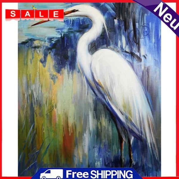 Oil Paint by Numbers Stand Egret Canvas Artwork Living Room Picture Decoration