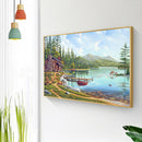 5D Round DIY Full Kit Wood House by Lake Drawing Diamond Drill Painting Art