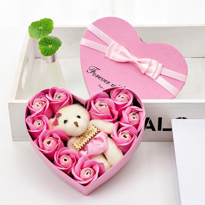 10Pcs Rose Bath Soap Flower Petal Heart Box For Wedding Valentine's Day Gift