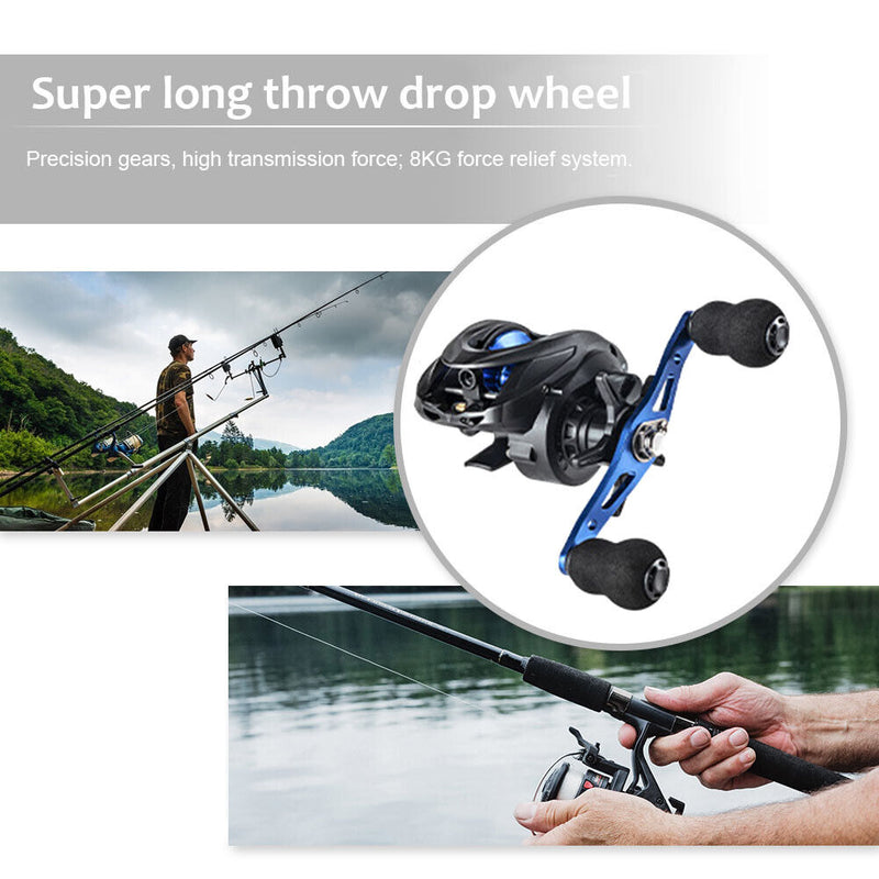 7.2/1 Low Profile Baitcasting Fishing Reel Anti-Tangle Fishing Reel (Left) Newly