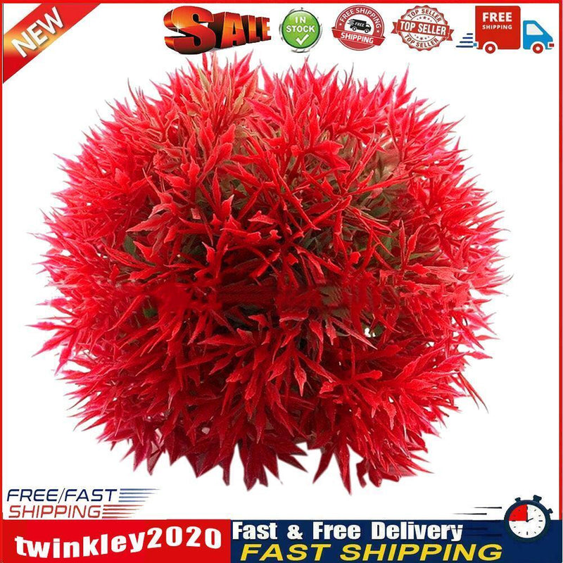Simulation Water Plants Fish Tank Plastic Aquatic Grass Ball (8cm Red) Newly