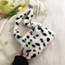 Retro Women Polka Dot Print Plush Underarm Bag Winter Small Handbag (White)