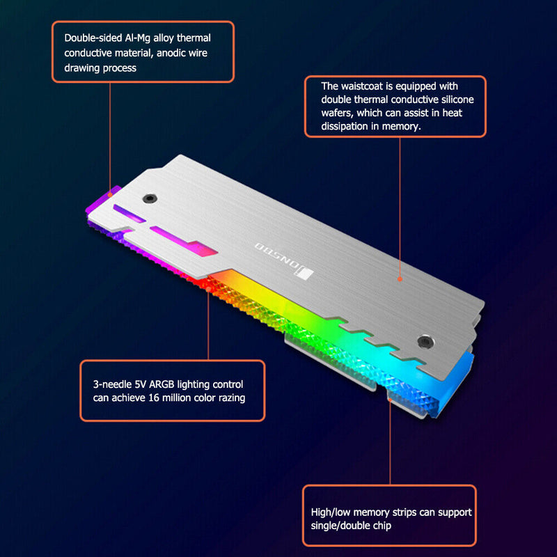 JONSBO NC-3 2x Heat Sink Radiator Cooler 5V A-RGB Desktop Memory Cooling Pad
