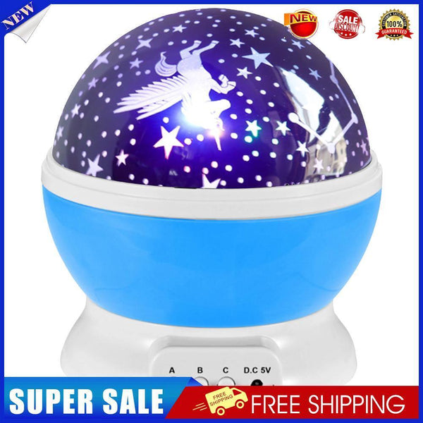 Rotary USB LED Night Light Star Projector Battery Child Bedroom Lamp (Blue)