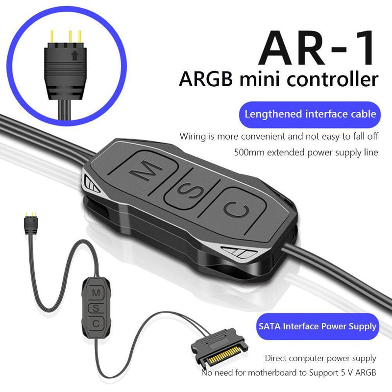 COOLMOON AR-1 5V 3 Pin to SATA ARGB Controller Cable for PC Fan Light Strip