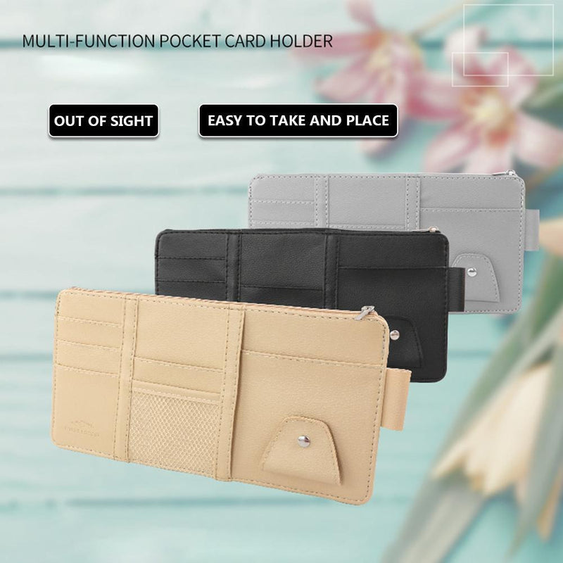 Car Sun Visor Organizer Holder Bag with Zipper for Glasses Phone (Grey)