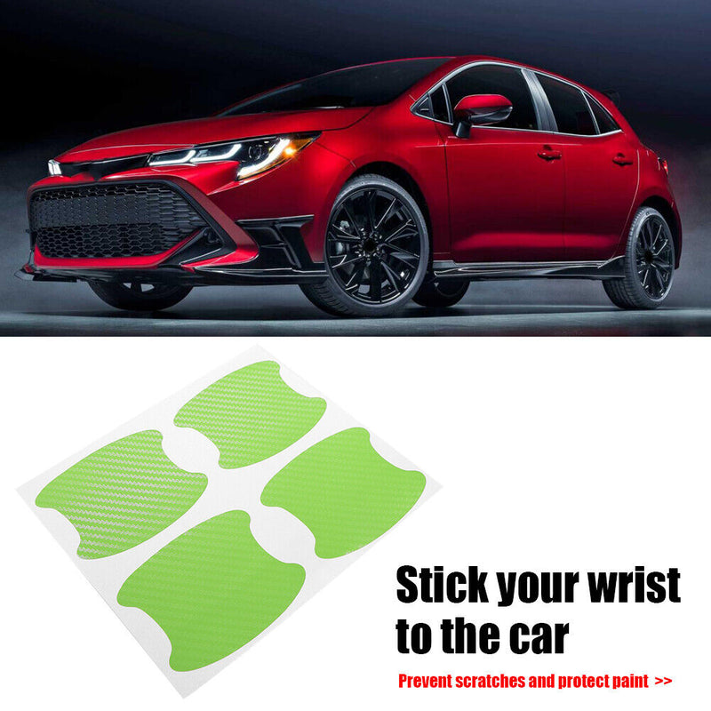 4pcs Carbon Fiber Car Exterior Door Handle Cup Protector Stickers (Green) Newly