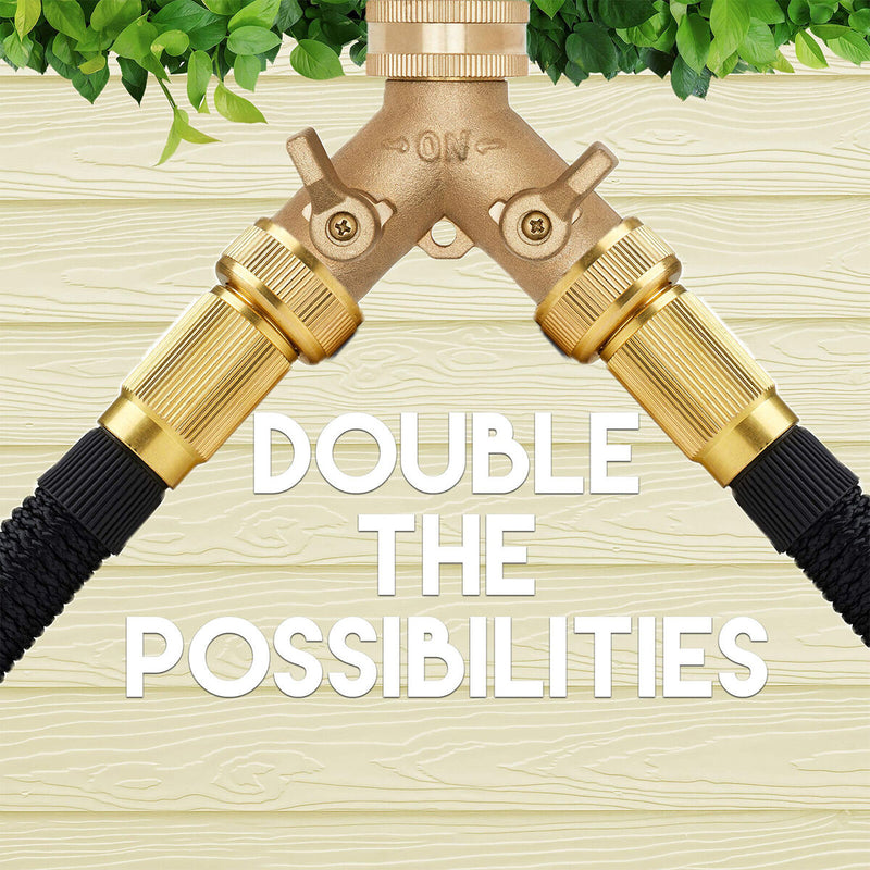 Garden Hose Connector Tap Outlet Splitter Brass 2 Way Adapter with Washers
