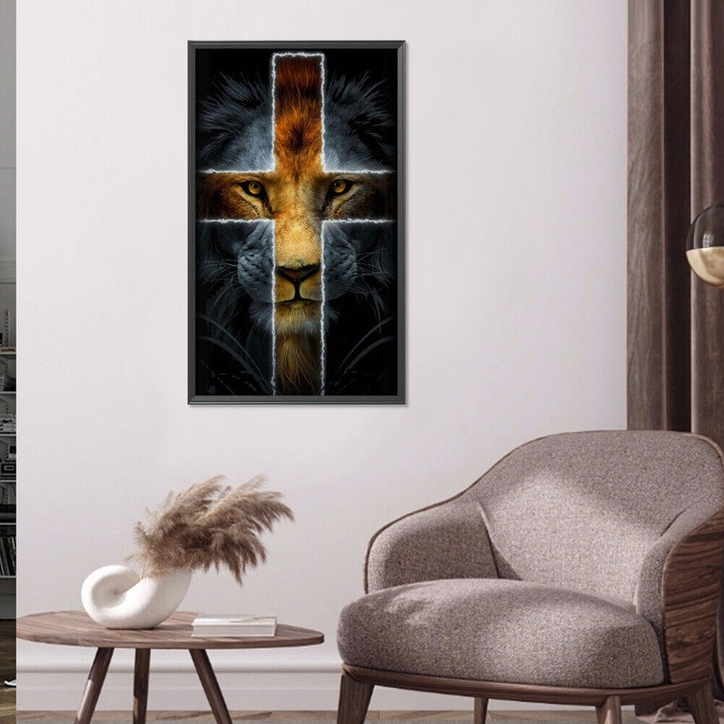 Handmade Cross Lion 5D DIY Full Round Drill Drawing Kit Diamond Painting Artwork