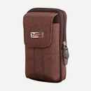 Men Canvas Mobile Phone Bags Double-layer Zipper Fanny Pack (Dark Coffee)