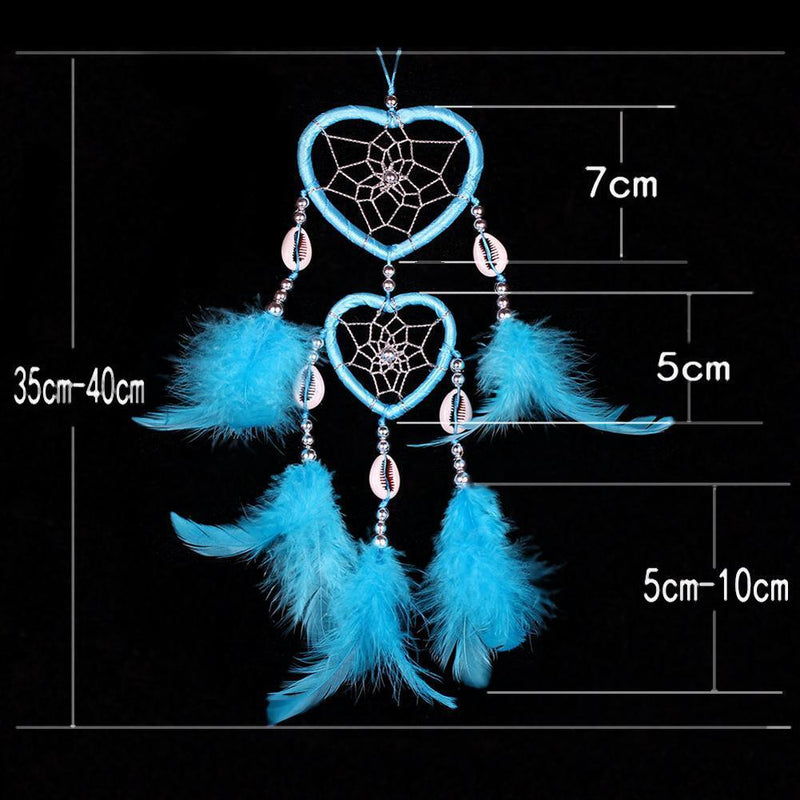 2 Circle Heart Shape Handmade Dream Catcher with Feathers Decor Craft Blue Newly