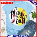 Baseball Print Play Ball Tea T-Shirt (Light Blue S)