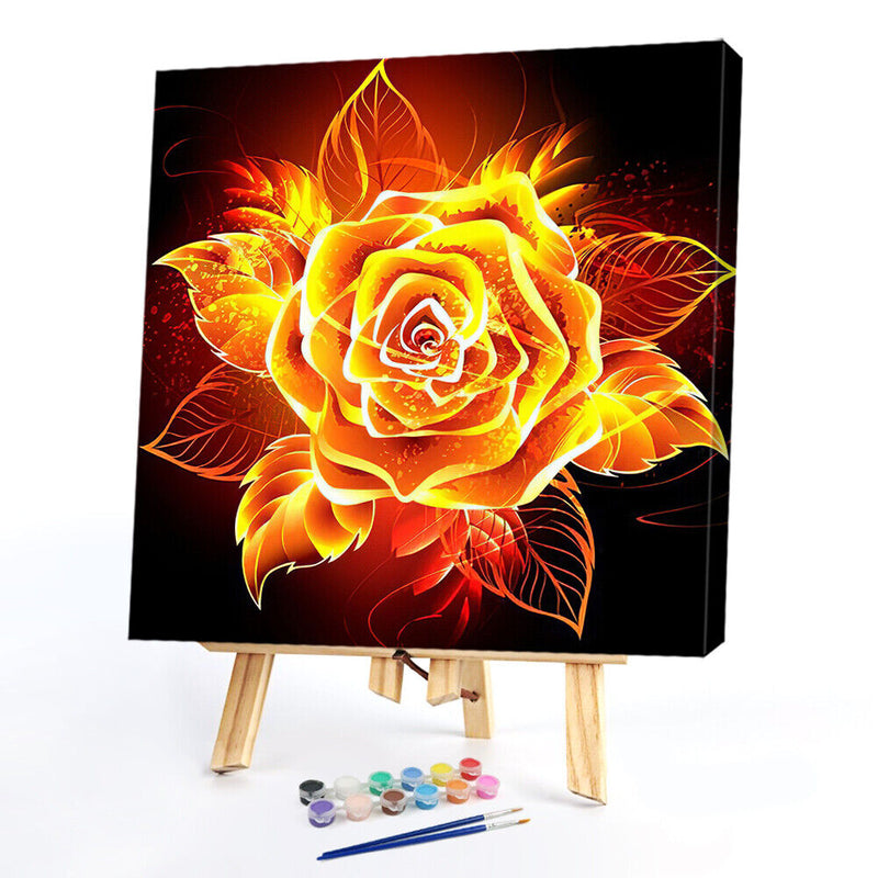 Flames Rose Frameless Picture Oil Paint By Numbers Hand Painted Picture Kit