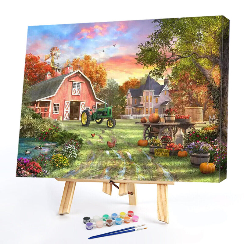 Painting By Numbers DIY Village Scenery Hand Painted Canvas Oil Art Picture Kit