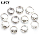 11 Pcs/set Bohemian Retro Crystal Flower Leaves Hollow Gem Set Ring R5C8