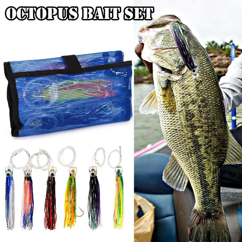 6 Pcs Seawater Fishing Trolling Lure Set Tuna Lures Octopus Squid Skirt Baits_
