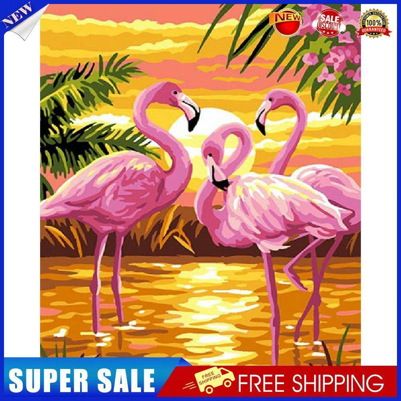 Frameless Oil Paint By Numbers Flamingo DIY Canvas Picture Craft for Home
